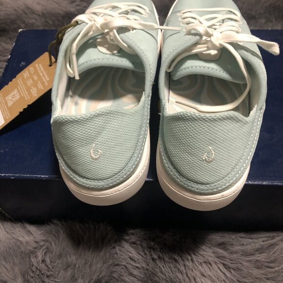 Olukai Womens Pehuea Li Lace up Canvas Sneaker Shoes, Size 9.5, Swell/White Sand - Picture 4 of 5